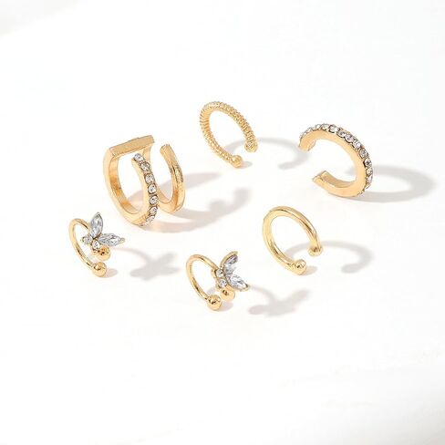 6 Pcs Ear Cuffs for Women Non Piercing,Butterfly Ear Cuff Earrings Dainty Clip on Cartilage Earrings Adjustable Fake Earrings Set in Kuwait