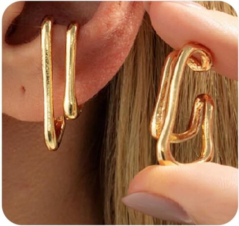 Gold Statement Ear Cuff Earrings for Women,Trendy Silver Thick Irregular Non Piercing Earrings,Daily Wear Jewelry Accessories Party Gift in Kuwait