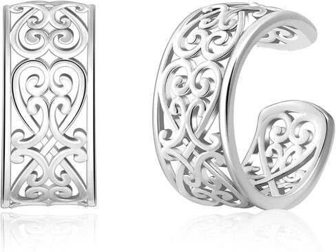 Filigree Ear Cuff Earrings for Women - Silver Totem Cartilage Earrings Gothic Non Piercing Ear Cuff Jewelry Celtic Knot Gifts for Men Women in Saudi Arabia