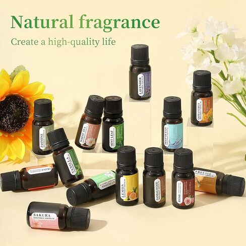 Essential Oils Set, 12 Scents, 10 ML Bottles, Lavender, Lemon, Rose, Jasmine, Vanilla, Sandalwood and More, for Humidifiers, Diffusers, Aromatherapy in Saudi Arabia