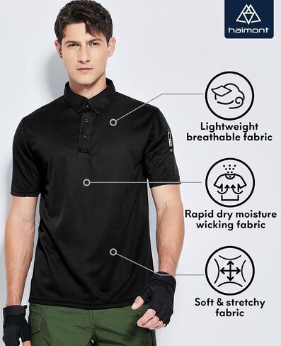 Haimont Men's Performance Dry Fit Polo Shirt Short and Long Sleeve Golf Collared T-Shirts for Tactical Outdoor Hiking in Kuwait