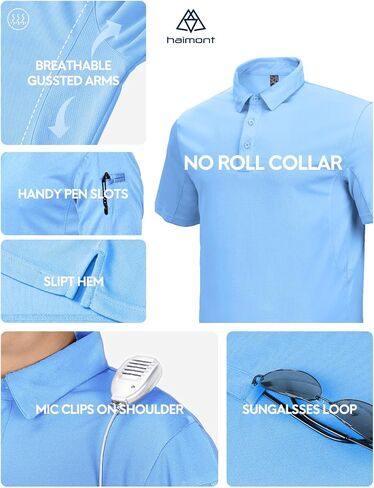 Haimont Men's Performance Dry Fit Polo Shirt Short and Long Sleeve Golf Collared T-Shirts for Tactical Outdoor Hiking in Kuwait