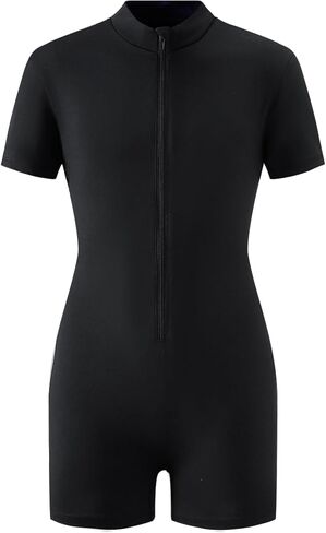 Chichoo Girls Workout Romper Athletic Short Sleeve One Piece Outfits Running Bike Shorts Half Zip 7-12 Years in Kuwait