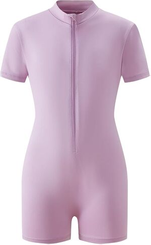 Chichoo Girls Workout Romper Athletic Short Sleeve One Piece Outfits Running Bike Shorts Half Zip 7-12 Years in Kuwait