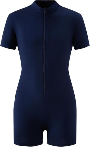 Chichoo Girls Workout Romper Athletic Short Sleeve One Piece Outfits Running Bike Shorts Half Zip 7-12 Years in Kuwait