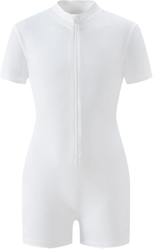 Chichoo Girls Workout Romper Athletic Short Sleeve One Piece Outfits Running Bike Shorts Half Zip 7-12 Years in Kuwait