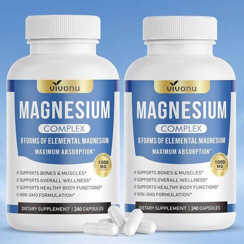 1000mg Magnesium Complex Capsules, 8-in-1 Magnesium Glycinate, Citrate, Malate, Taurate, Oxide, Carbonate, Aspartate, Orotate - 240 Capsules in Kuwait