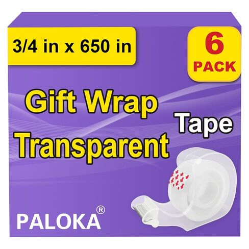 PALOKA Gift-Wrap, Clear Tape, for Wrapping Paper, Home Office and Back to School Supplies for College and Classrooms, Glossy Finish,3/4 in x 650 in, Dispensered, 6 Packs in Saudi Arabia