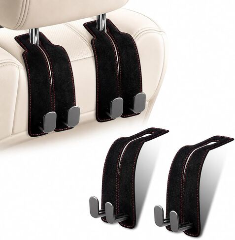2Pcs Wide Car Headrest Hooks for Purses and Bags, 2026 Upgraded 0.98" Wide Opening for Thick Bag Handles, Premium Leather Car Seat Hanger with Dual Metal Hooks, WideFit Black in Saudi Arabia