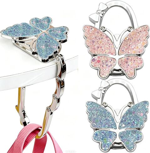 YUANQIAN 2 Pack Butterfly Foldable Handbag Hanger,Folding Purse Table Hook Holder,Foldable Purse Hook,Purse Holder Stand for Table (Blue &Pink) in Saudi Arabia