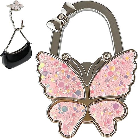 Butterfly Purse Hook for Table, Folding Handbag Hanger, Foldable Women's Handbag Hanger, Portable Bag Holder,Bag Hooks for Tables, Almost Anywhere (Pink+White+Blue) in Saudi Arabia