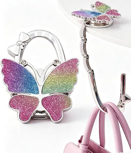 Purse Hook for Table, Foldable Handbag Hanger for Women, Portable Bag Holder with Non-Slip Base, Cute Matte Purple Butterfly Purse Table Hook for Restaurant Office Travel Gift in Saudi Arabia