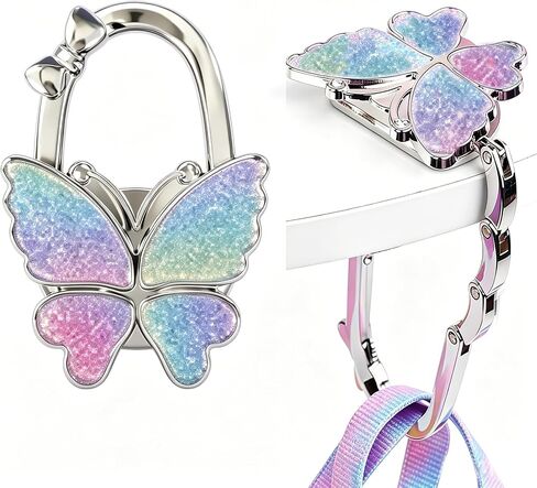 Purse Hook for Table, Foldable Handbag Hanger for Women, Portable Bag Holder with Non-Slip Base, Cute Matte Purple Butterfly Purse Table Hook for Restaurant Office Travel Gift in Saudi Arabia