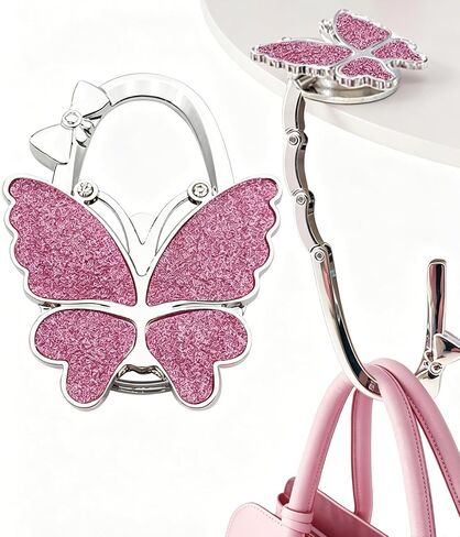 Purse Hook for Table, Foldable Handbag Hanger for Women, Portable Bag Holder with Non-Slip Base, Cute Matte Purple Butterfly Purse Table Hook for Restaurant Office Travel Gift in Saudi Arabia