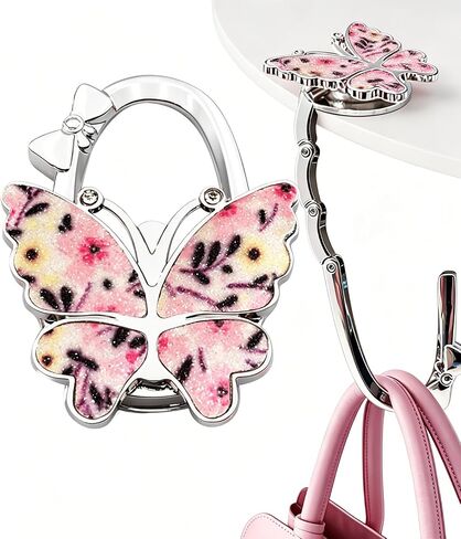 Purse Hook for Table, Foldable Handbag Hanger for Women, Portable Bag Holder with Non-Slip Base, Cute Matte Purple Butterfly Purse Table Hook for Restaurant Office Travel Gift in Saudi Arabia