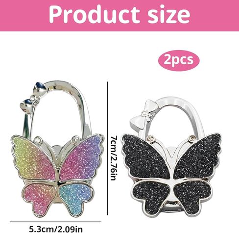 2-Pack Butterfly Foldable Table Hook,Purse Hanger for Table, Zinc Alloy with Crystal Accents and Leather Details, Secure Purse Holder for Dining and Events, Convenient Purse Table Hook for Daily Use in Saudi Arabia