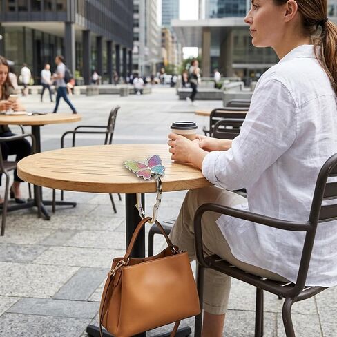 2-Pack Butterfly Foldable Table Hook,Purse Hanger for Table, Zinc Alloy with Crystal Accents and Leather Details, Secure Purse Holder for Dining and Events, Convenient Purse Table Hook for Daily Use in Saudi Arabia