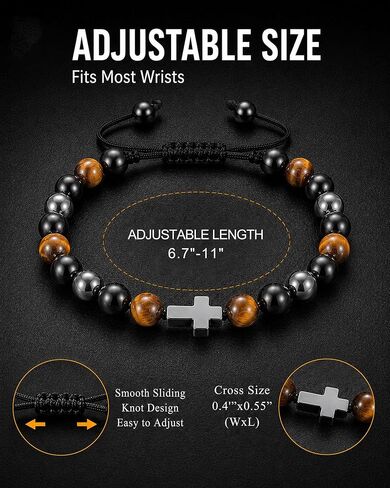 To My Son Cross Bracelet for Boys, Adjustable Tiger Eye Hematite Obsidian Beaded Bracelet, Son Gifts from Mom Dad for Birthday Graduation Christmas in Kuwait