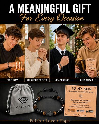 To My Son Cross Bracelet for Boys, Adjustable Tiger Eye Hematite Obsidian Beaded Bracelet, Son Gifts from Mom Dad for Birthday Graduation Christmas in Kuwait
