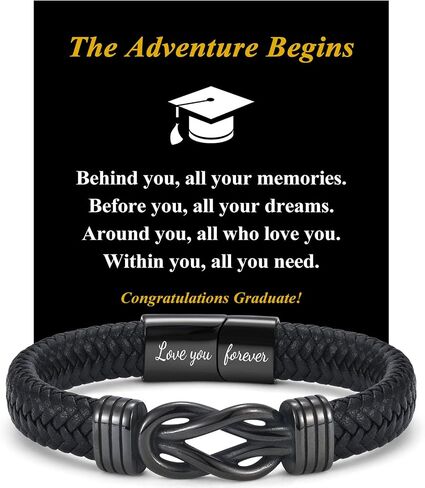2026 Graduation Gifts for Boys Him, High School College 5th 6th 8th Grade Masters Degree Middle School Graduation Gifts for Boys, Cool Leather Infinity Knot Bracelets for Men Son with Cards in Saudi Arabia