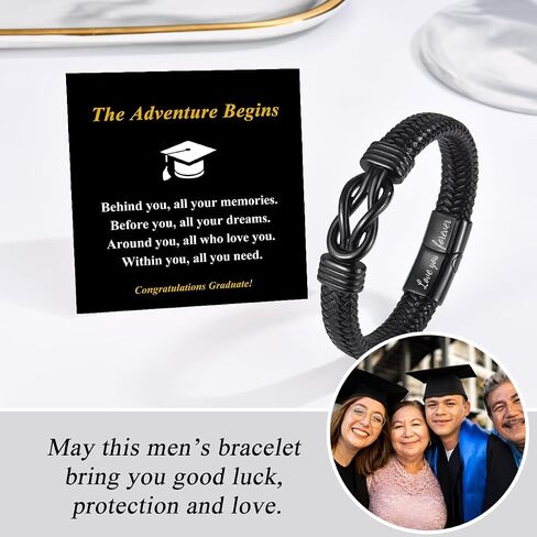 2026 Graduation Gifts for Boys Him, High School College 5th 6th 8th Grade Masters Degree Middle School Graduation Gifts for Boys, Cool Leather Infinity Knot Bracelets for Men Son with Cards in Saudi Arabia