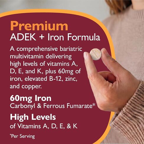 Celebrate Vitamins Multi ADEK Chewables, 60mg Iron - Daily Bariatric Multivitamin, Vitamins A, D, E, K & B12 for Duodenal Switch Surgery Patients - Grape (60 Tablets) in Kuwait