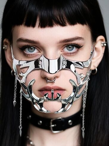 Cyber Punk Half Mask for Women Men Y2K Metal Face Mask Liquid Irregular Cyborg Face Chain Cosplay Jewelry Gifts in Saudi Arabia