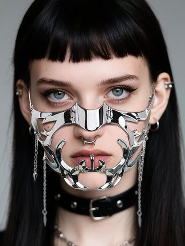 Cyber Punk Half Mask for Women Men Y2K Metal Face Mask Liquid Irregular Cyborg Face Chain Cosplay Jewelry Gifts in Saudi Arabia