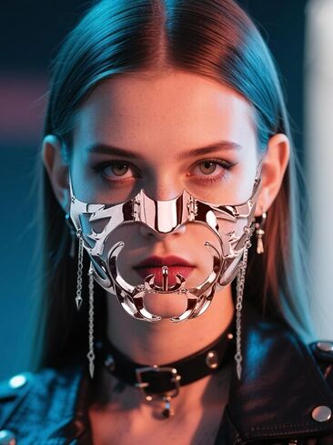 Cyber Punk Half Mask for Women Men Y2K Metal Face Mask Liquid Irregular Cyborg Face Chain Cosplay Jewelry Gifts in Saudi Arabia