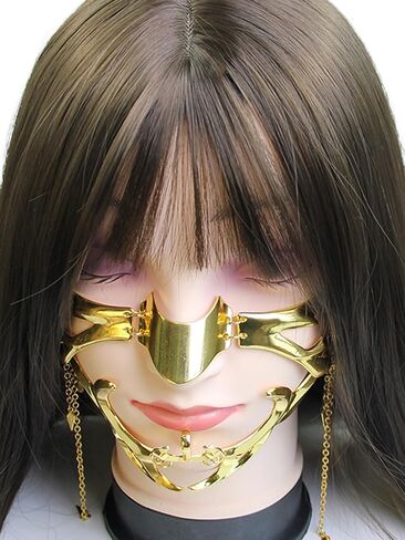 Cyber Punk Half Mask for Women Men Y2K Metal Face Mask Liquid Irregular Cyborg Face Chain Cosplay Jewelry Gifts in Saudi Arabia