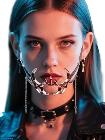Cyber Punk Half Mask for Women Men Y2K Metal Face Mask Liquid Irregular Cyborg Face Chain Cosplay Jewelry Gifts in Saudi Arabia