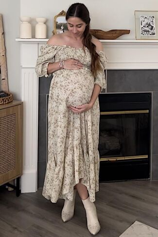 PinkBlush Smocked Handkerchief Hem Maternity Dress in Kuwait