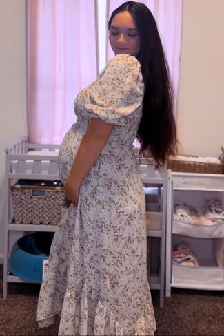 PinkBlush Smocked Handkerchief Hem Maternity Dress in Kuwait