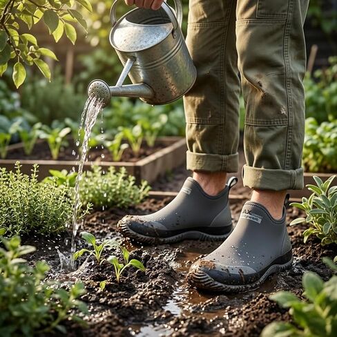 Men's Waterproof Garden Shoes, Lightweight Neoprene Rubber Rain Boots, Breathable Ankle Deck Boots Outdoor Work Footwear with High-Traction Non-Slip Sole for Gardening, Farming, Fishing & Yard Work in Saudi Arabia