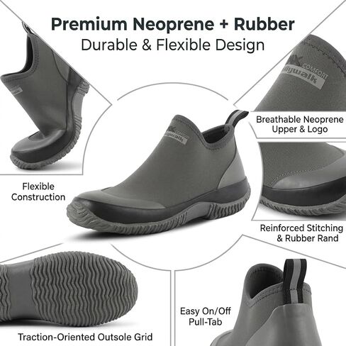 Men's Waterproof Garden Shoes, Lightweight Neoprene Rubber Rain Boots, Breathable Ankle Deck Boots Outdoor Work Footwear with High-Traction Non-Slip Sole for Gardening, Farming, Fishing & Yard Work in Saudi Arabia
