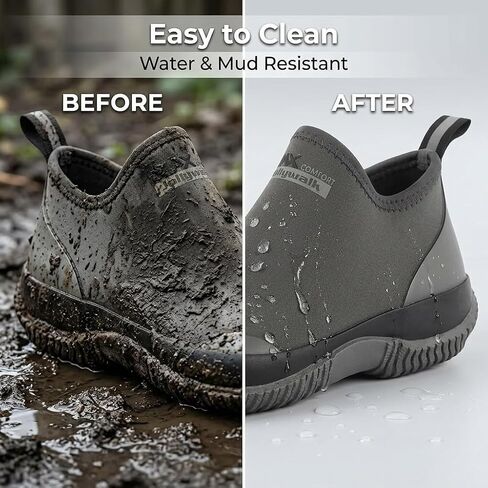 Men's Waterproof Garden Shoes, Lightweight Neoprene Rubber Rain Boots, Breathable Ankle Deck Boots Outdoor Work Footwear with High-Traction Non-Slip Sole for Gardening, Farming, Fishing & Yard Work in Saudi Arabia