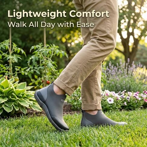 Men's Waterproof Garden Shoes, Lightweight Neoprene Rubber Rain Boots, Breathable Ankle Deck Boots Outdoor Work Footwear with High-Traction Non-Slip Sole for Gardening, Farming, Fishing & Yard Work in Saudi Arabia