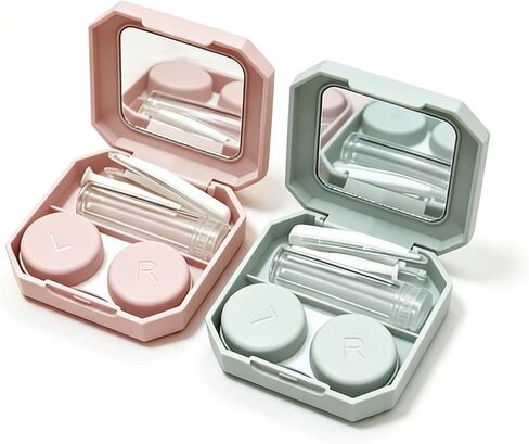 Contact Lens Case Travel Kit, Leakproof Cute Colored Contact Lenses Applicator Remover Tool with Mirror Solution Bottle for Daily Outdoor (2 Pack) in Kuwait