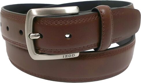 IZOD Boys Leather Belt - Feather Edge Double Stitching, 1 3/16" for Casual and Dress Wear, Brown, Small 22-24" in Kuwait