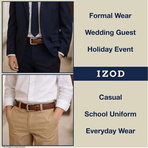 IZOD Boys Leather Belt - Feather Edge Double Stitching, 1 3/16" for Casual and Dress Wear, Brown, Small 22-24" in Kuwait
