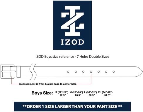 IZOD Boys Leather Belt - Feather Edge Double Stitching, 1 3/16" for Casual and Dress Wear, Brown, Small 22-24" in Kuwait