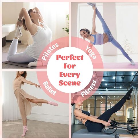6 Pairs Pilates Socks with Grips for Women - Non-Slip Yoga Ankle Sock, Soft Breathable Cotton Crew Socks for Barre, Ballet, Barefoot Training & Hospital Use in Kuwait