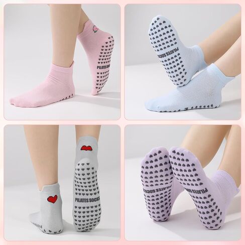 6 Pairs Pilates Socks with Grips for Women - Non-Slip Yoga Ankle Sock, Soft Breathable Cotton Crew Socks for Barre, Ballet, Barefoot Training & Hospital Use in Kuwait
