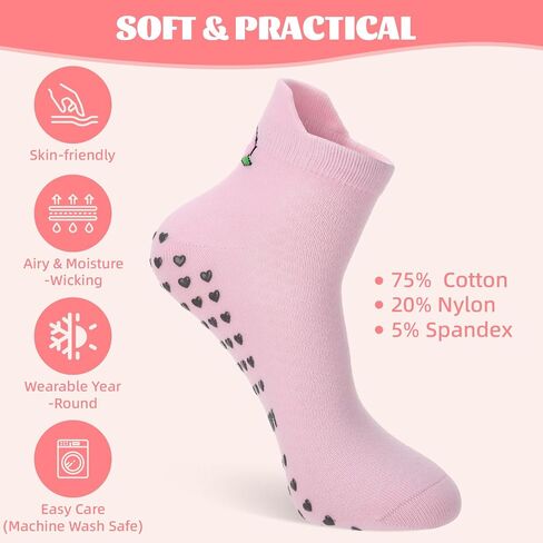 6 Pairs Pilates Socks with Grips for Women - Non-Slip Yoga Ankle Sock, Soft Breathable Cotton Crew Socks for Barre, Ballet, Barefoot Training & Hospital Use in Kuwait