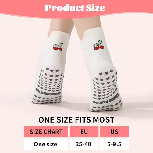 6 Pairs Pilates Socks with Grips for Women - Non-Slip Yoga Ankle Sock, Soft Breathable Cotton Crew Socks for Barre, Ballet, Barefoot Training & Hospital Use in Kuwait