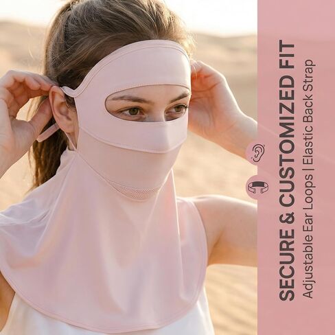 UPF50+ Full Face Sun Mask for Women, Breathable UV Protection with Neck Coverage & Adjustable Strap in Saudi Arabia