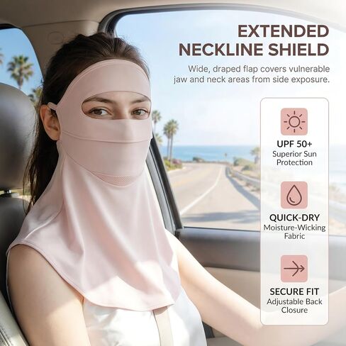 UPF50+ Full Face Sun Mask for Women, Breathable UV Protection with Neck Coverage & Adjustable Strap in Saudi Arabia