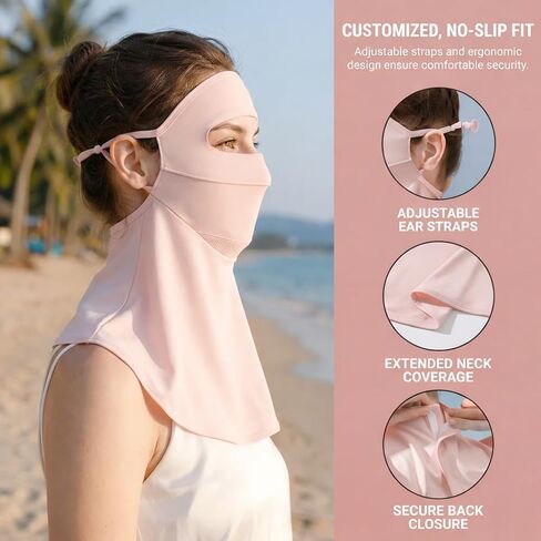 UPF50+ Full Face Sun Mask for Women, Breathable UV Protection with Neck Coverage & Adjustable Strap in Saudi Arabia
