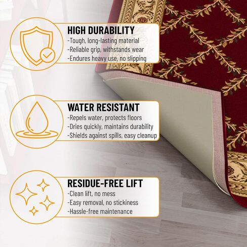 Ottomanson Non Slip Rug Pad Grip 3x18 1/8 Thick, Protection for Any Flooring Surface, Keep Your Runner Rug and Area Rugs in Place, 2'7" x 18', Beige in Kuwait
