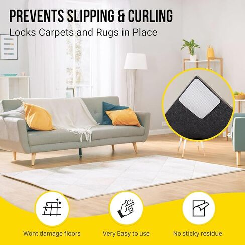 Alien Grip Rug Gripper Carpet Tape - 36pcs, 4x4 in. Anti-Slip Hardwood, Tile Floor, No Damage - Double Sided Reusable, Non Slip Corner Rug Pads - As Seen on TV in Saudi Arabia